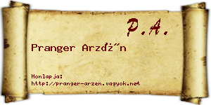 Pranger Arzén névjegykártya